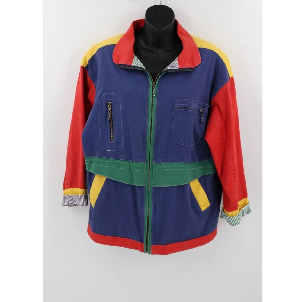 Vintage 90s Howard Wolf Colorful Color Block Utility Jacket Size 8